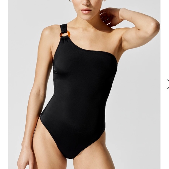 SOLID & STRIPED The Juliana One-shoulder Ring-embellished Swimsuit In Bl… - Picture 1 of 10